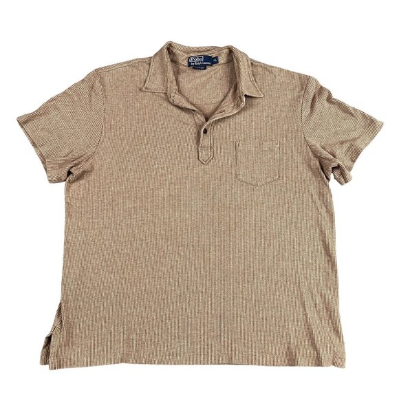 Polo Ralph Lauren Mens 100% Pima Cotton Tan Houndstooth Polo Shirt Sz XL - Picture 1 of 4